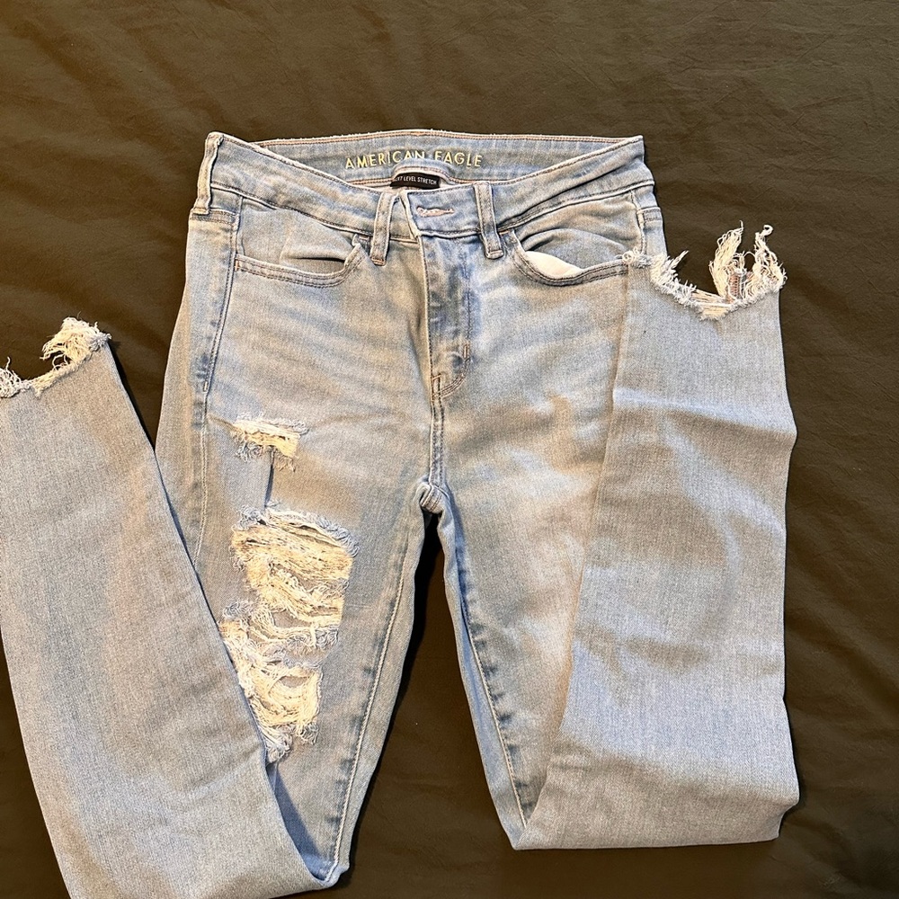 American Eagle Outfitters Light Blue Ripped Skinny Jeans